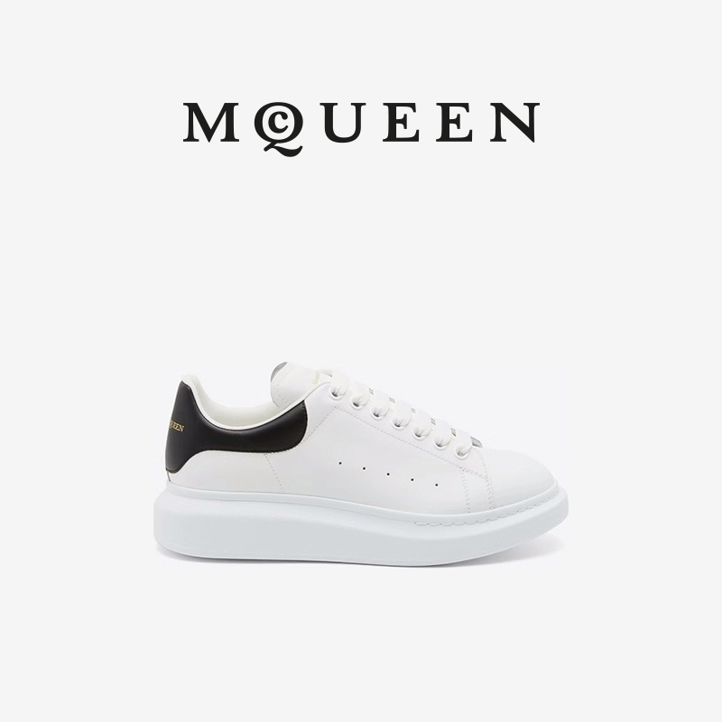 [Gift] Mcqueen Mcqueen Men's Classic White Sneakers with Black Heels and Thick Soles