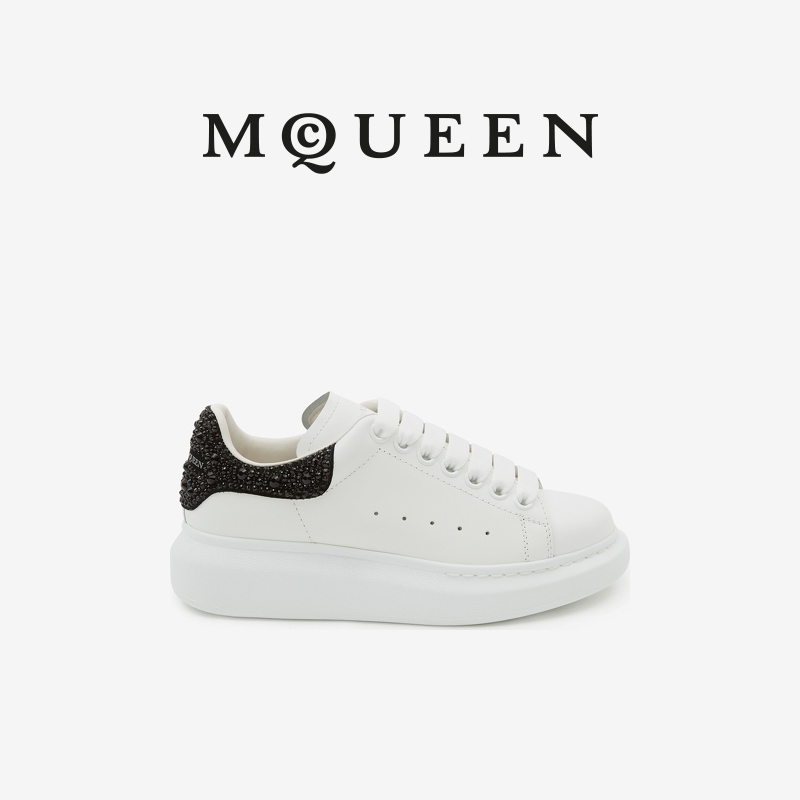 Mcqueen Mcqueen Classic Women's Black Imitation Crystal Heel Thick-Soled Wide-Style Casual Sneakers Mcqueen Mcqueen Classic Women's Black Imitation Crystal Heel Thick-Soled Wide-Style Casual Sneakers