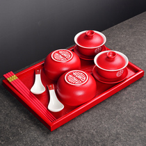 Happy bowl chopsticks spoon to tea cup Wedding celebration to tea cup Tea set Wedding change mouth Happy cup gift box supplies Daquan