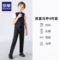 Черный жилет, комплект, рубашка, штаны, галстук-бабочка, 4 предмета