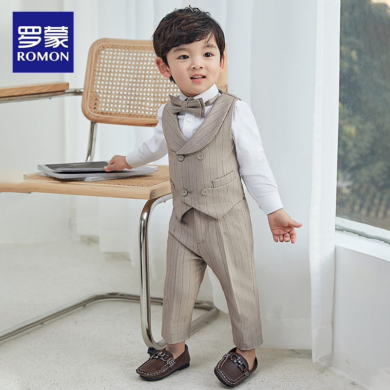 Lomon Children's Suite Boy Flower Dress Boy's Day Boy Baby's Birthday Three Pieces of Horse Set