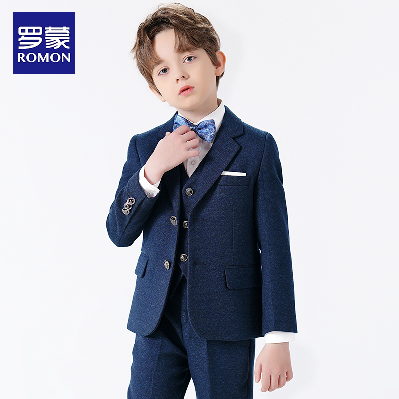 Romon Children Suits Suit Boy Flowers Childlike Handsome Young Walking Show Host CUHK Boy Piano Show Gown-Taobao