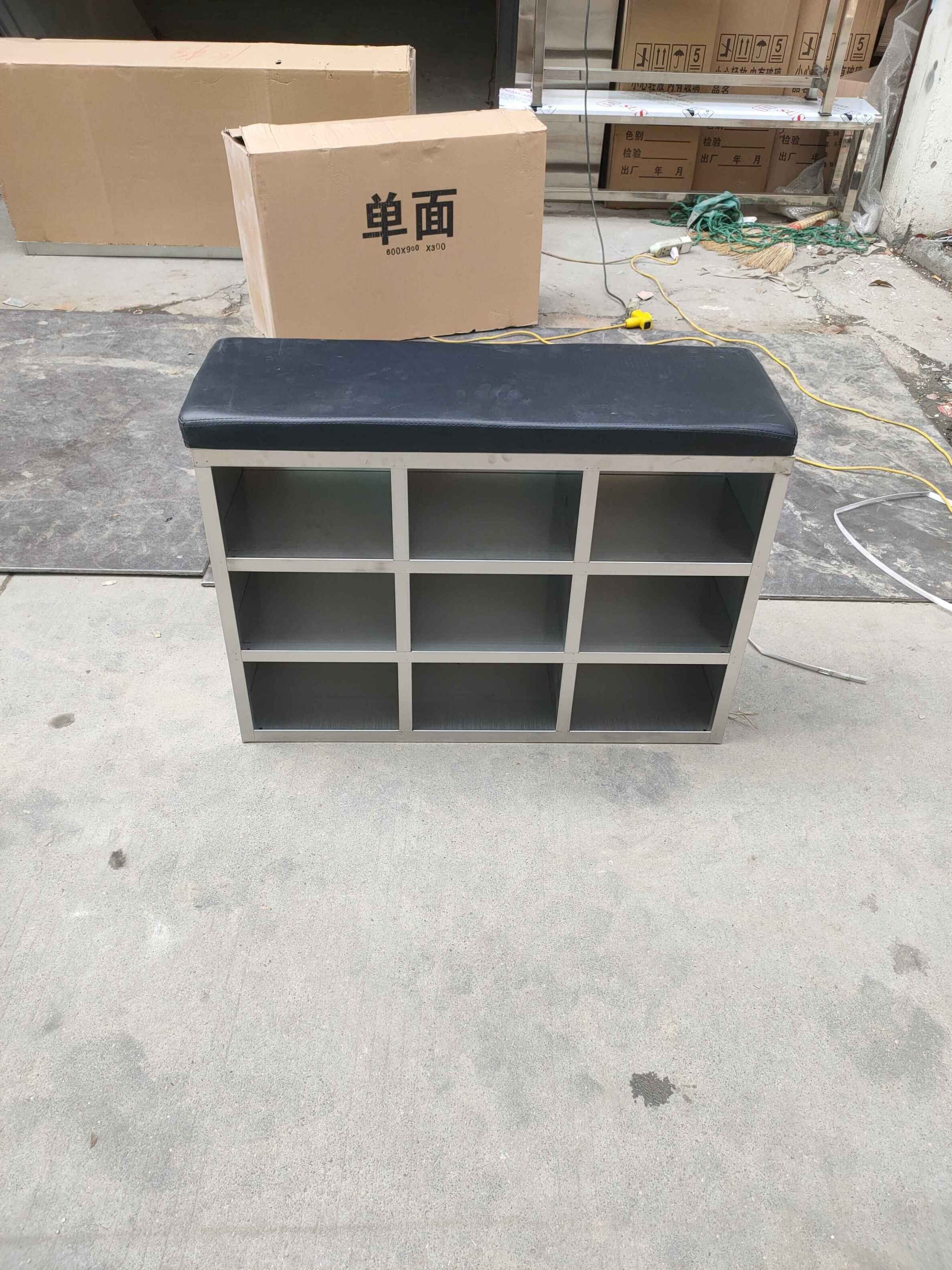 304不锈钢无门9格单面鞋柜商用舞蹈室健身房软包坐垫换鞋凳子定制