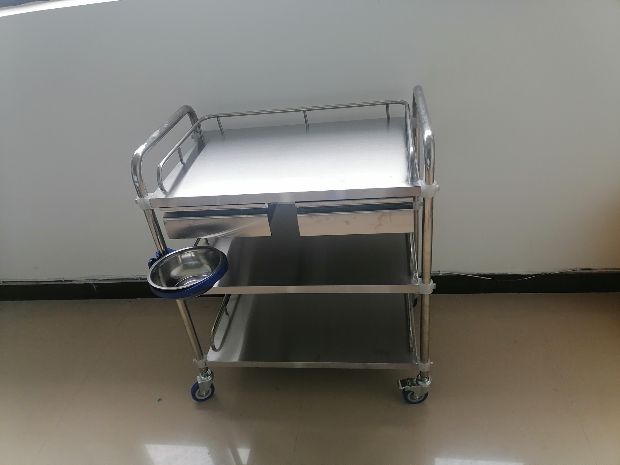 定制304不锈钢手推车医疗无菌三层二斗小推车万向轮器械工具车子