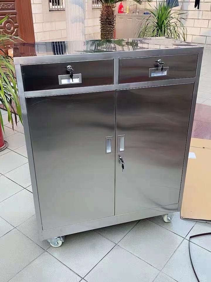 定制304不锈钢二斗下节矮柜工具柜带锁抽屉储物柜医疗收纳活动柜