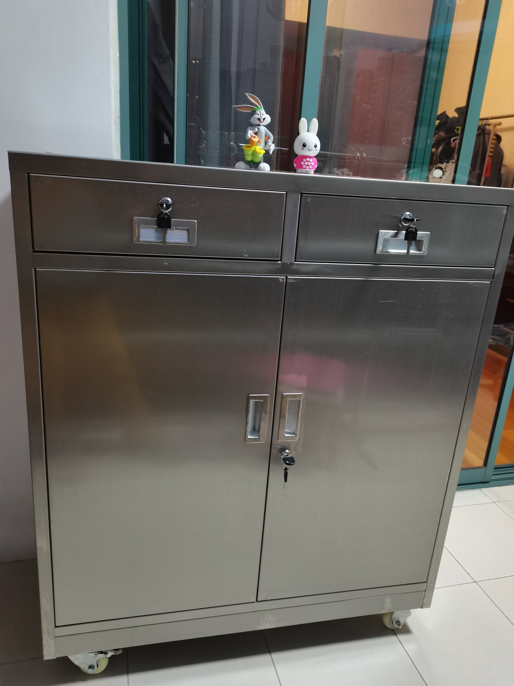 定制304不锈钢中二斗活动工具柜器械柜万向轮矮柜带锁收纳储物柜