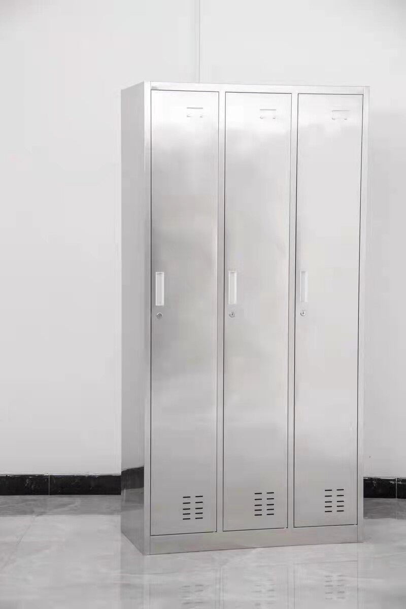 定制201/304不锈钢3门更衣柜员工宿舍带锁储物柜浴室健身房换衣柜