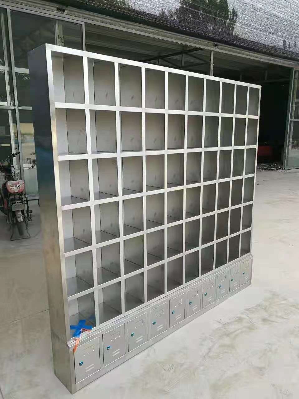 厂家定制304不锈钢七十格水杯架碗柜车间员工经济型多格无门鞋柜
