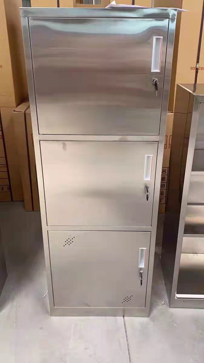 304不锈钢经济型三门更衣柜夹缝柜书柜家用收纳柜杂物储物柜定制