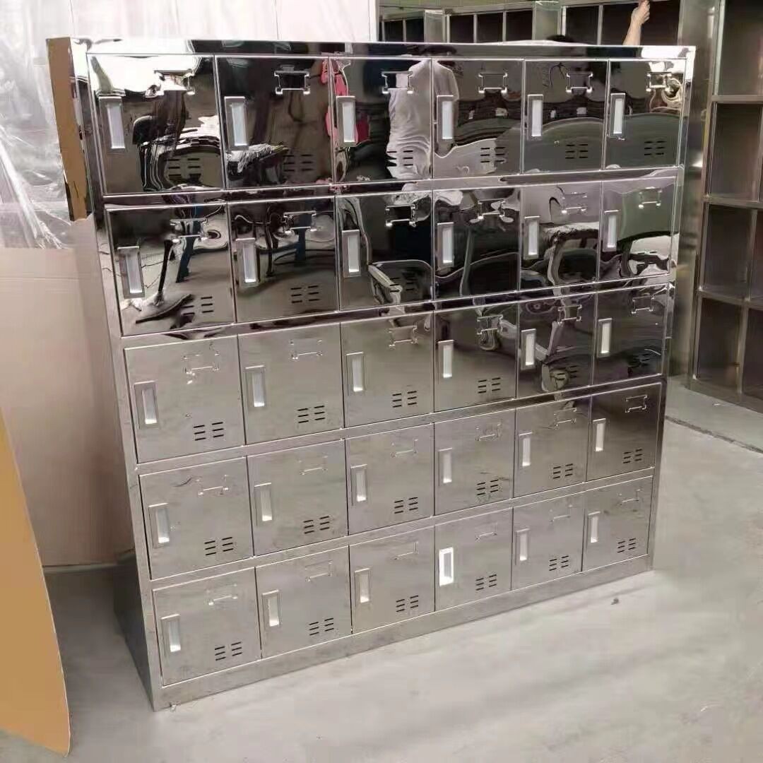 定制304不锈钢镜面储物柜员工食堂磁吸门碗柜餐具柜三十门置物柜