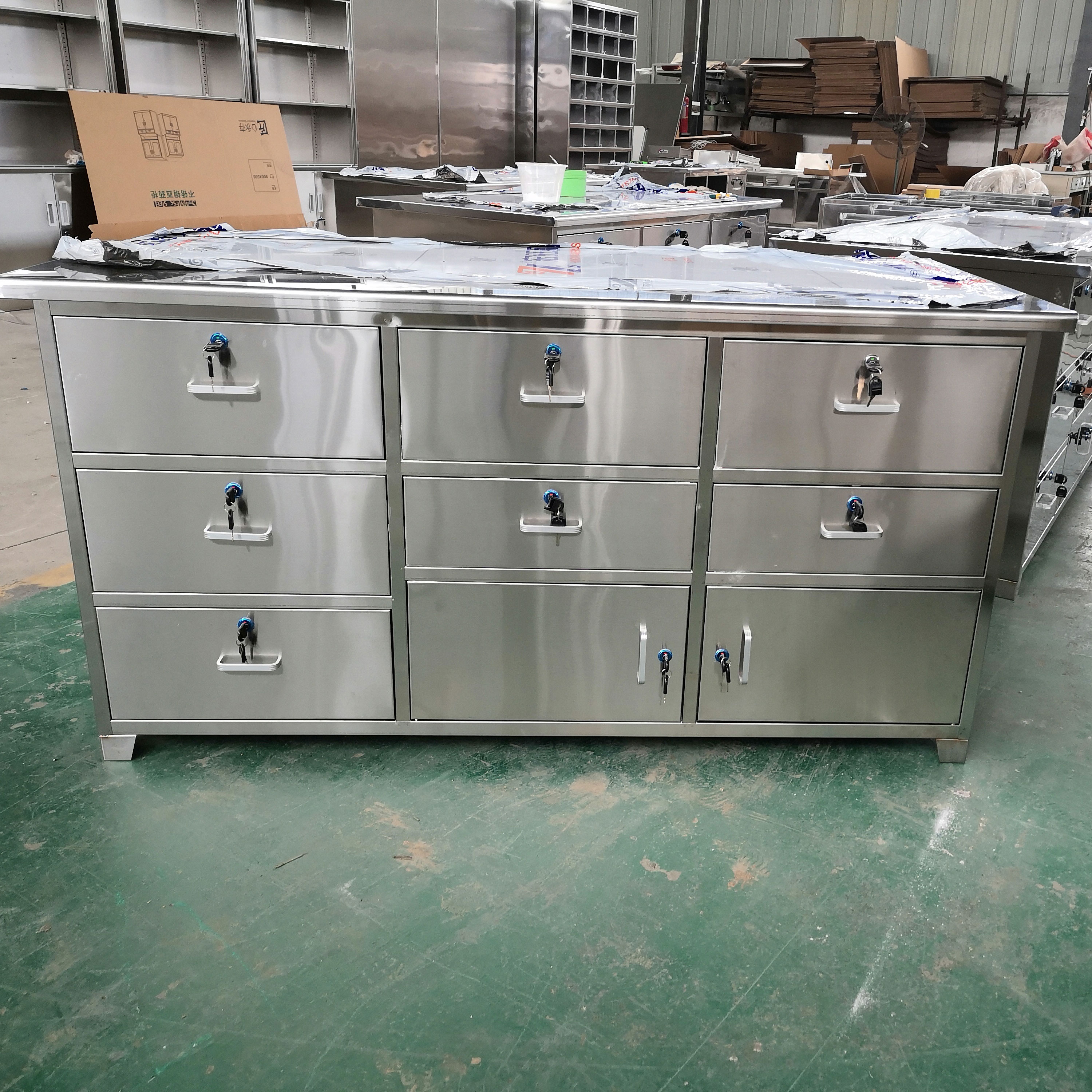定制304加厚不锈钢文件柜矮柜带抽屉带锁储物柜工具柜器械活动柜
