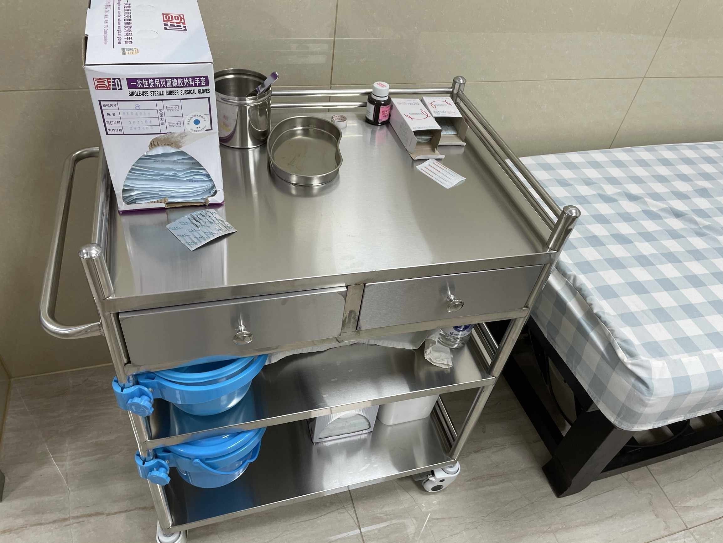 定制304不锈钢医用三层静音小推车手术护士双抽器械工具车治疗车