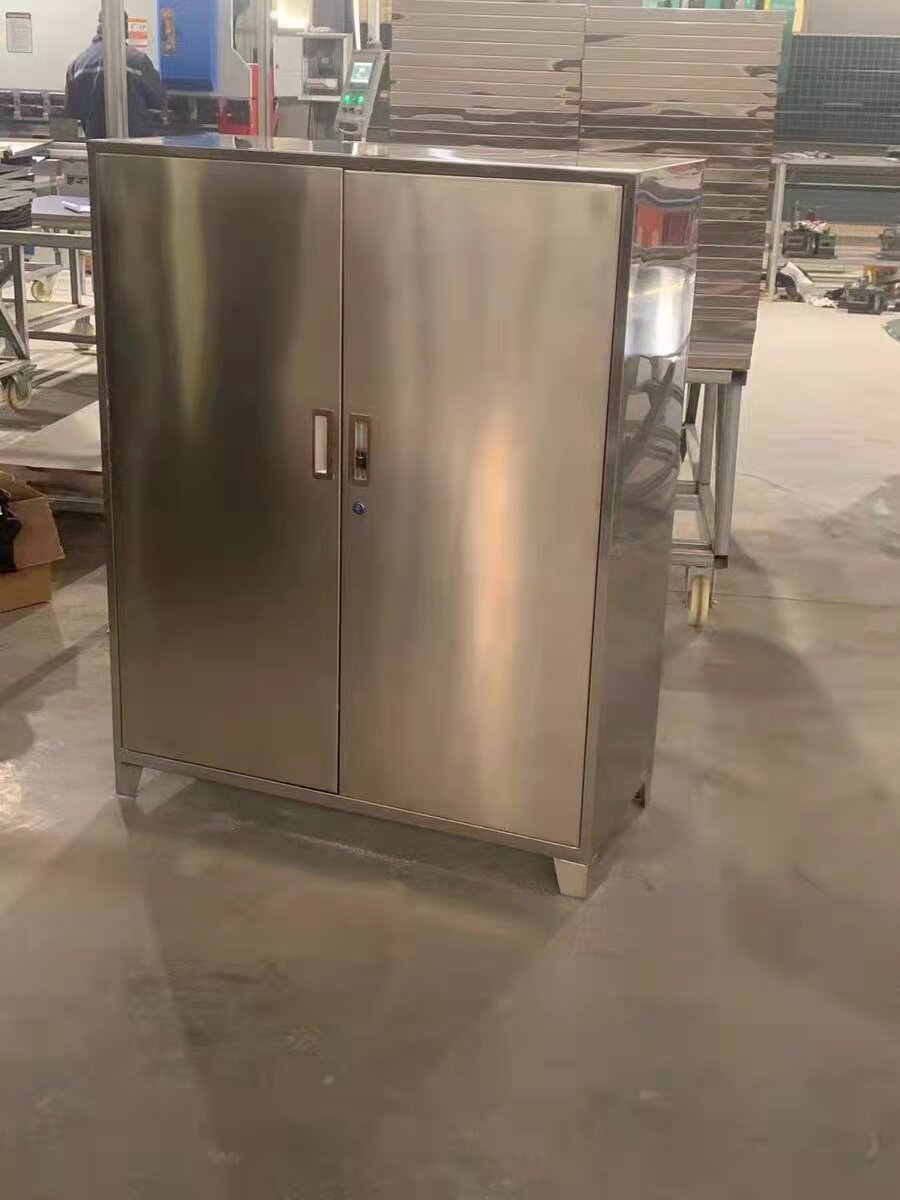 304不锈钢对开门工具柜矮柜工厂车间带站脚收纳柜多层储物柜定制