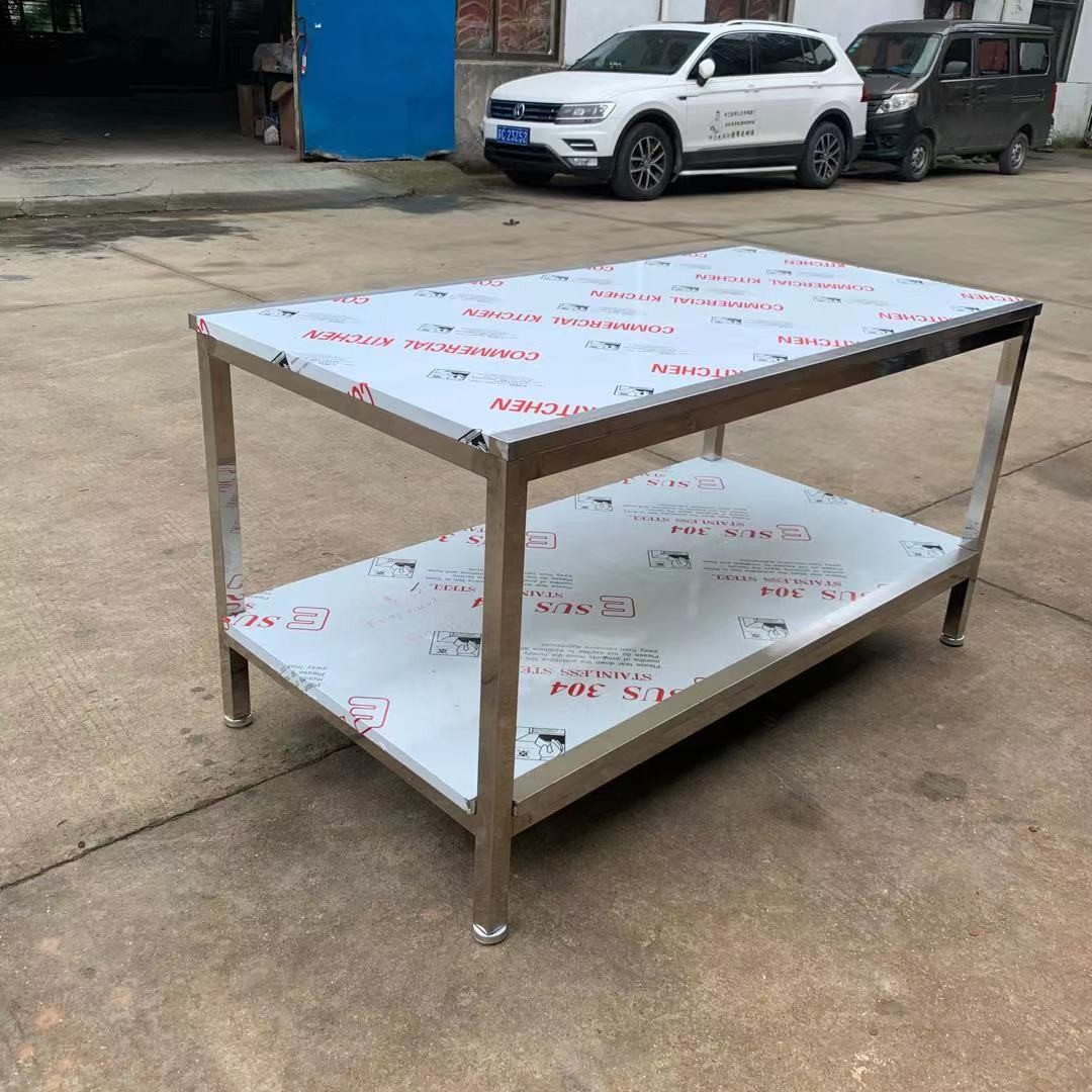 定制加厚不锈钢双层工作台厨房操作台打荷台工厂打包台切菜桌子