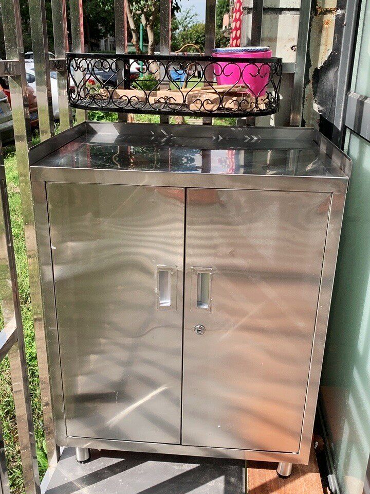 定制304不锈钢矮柜家用碗柜橱柜阳台对开门储物柜杂物收纳柜带锁