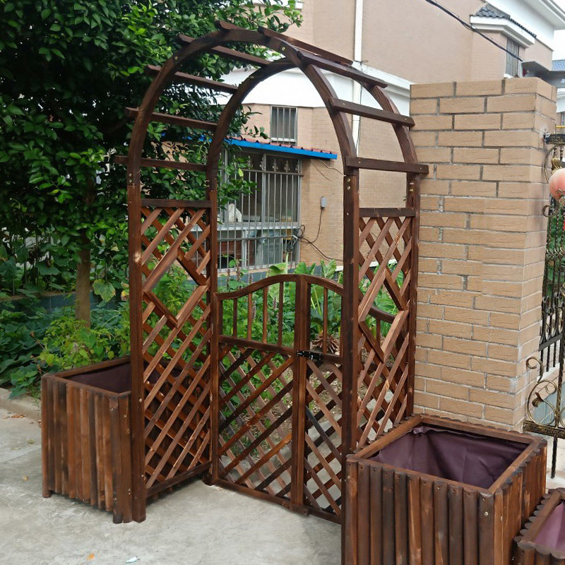 Outdoor courtyard carbonized anti-corrosion solid wood arch Garden door Grape rack Semicircular grid arch climbing rattan flower rack