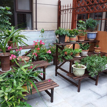  Anti-corrosion wood ladder flower rack Outdoor balcony living room multi-layer floor-to-ceiling solid wood flower rack fleshy storage flower pot rack Indoor