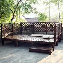 Outdoor balcony Anti-corrosion wooden fence Courtyard terrace Leisure solid wood gazebo Garden fence tatami step combination