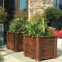  Anticorrosive wood flower box carbonized solid wood flower pot trough balcony outdoor square king-size planting basin outdoor planting box