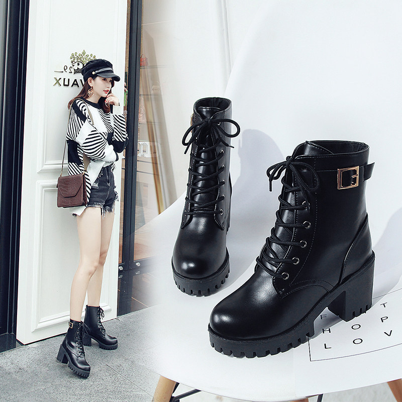 Trendy Chunky Heel Lace-Up Martin Boots for Women, British Style, 2024 Spring and Autumn Single Boots, Fashionable Versatile Thick-Soled Biker Boots Trendy Chunky Heel Lace-Up Martin Boots for Women, British Style, 2024 Spring and Autumn Single Boots, Fashionable Versatile Thick-Soled Biker Boots
