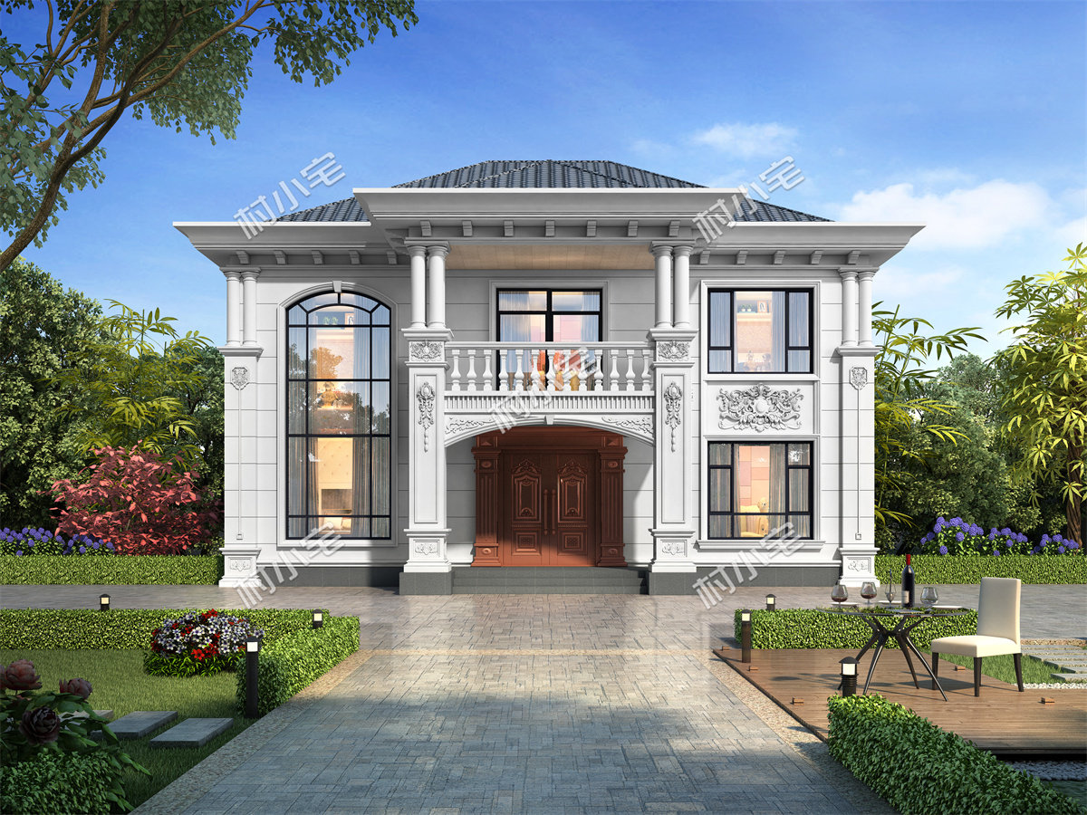 农村自建房二层新中式别墅设计图|带旋转楼梯的家,美到邻居都来问-样图-淘宝百科网