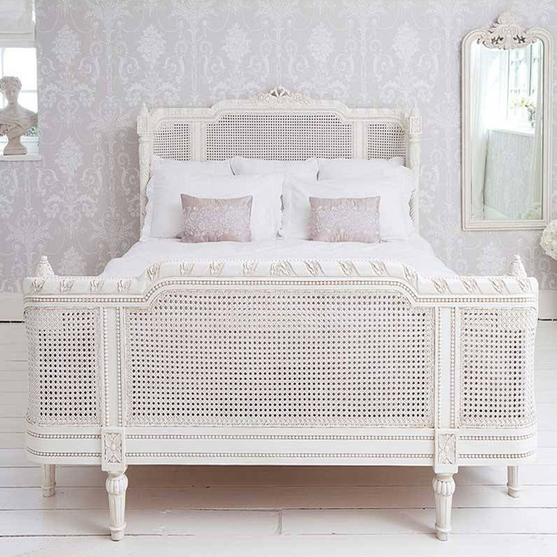 American-style solid wood carved double bed European-style French light luxury rattan wedding bed retro old rattan princess bed customization