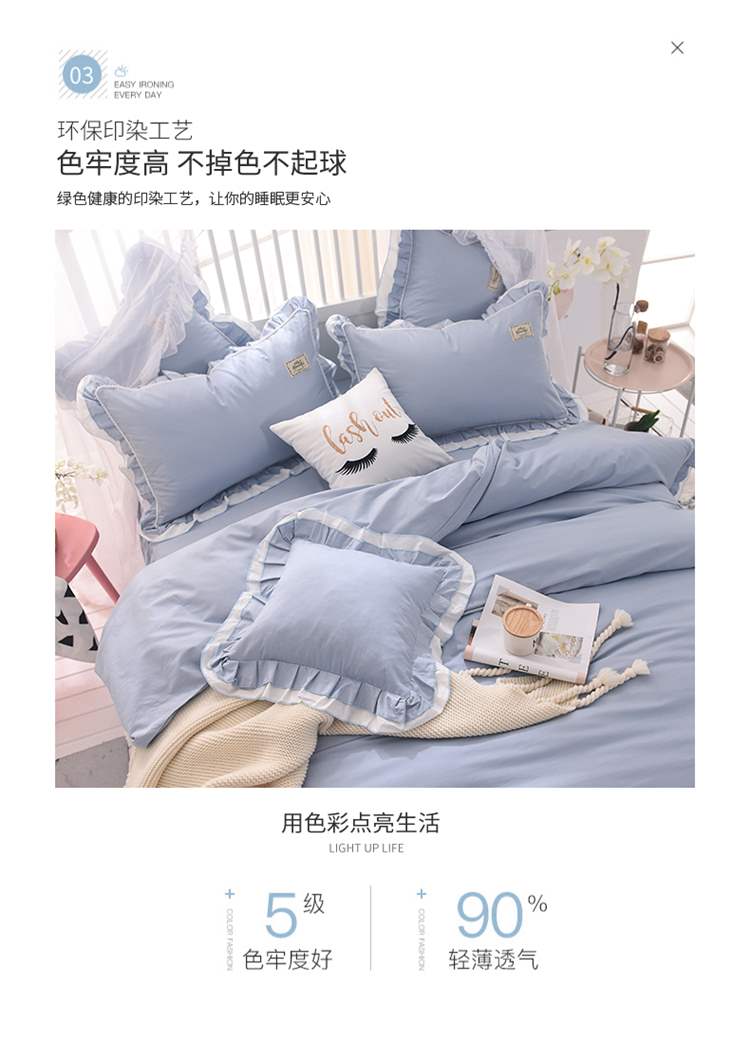Giường cotton cotton châu Âu bốn bộ chăn ga gối đơn giản màu sắc đơn giản váy ngủ 1,8m giường công chúa gió giường - Váy Petti drap giường có viền