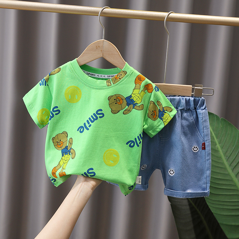 Boy Summer Clothing Suit Short Sleeves Handsome TRENDY BABY SUMMER HALF SLEEVE 2022 NEW FOREIGN PIE CHILDREN MOVEMENT TREND
