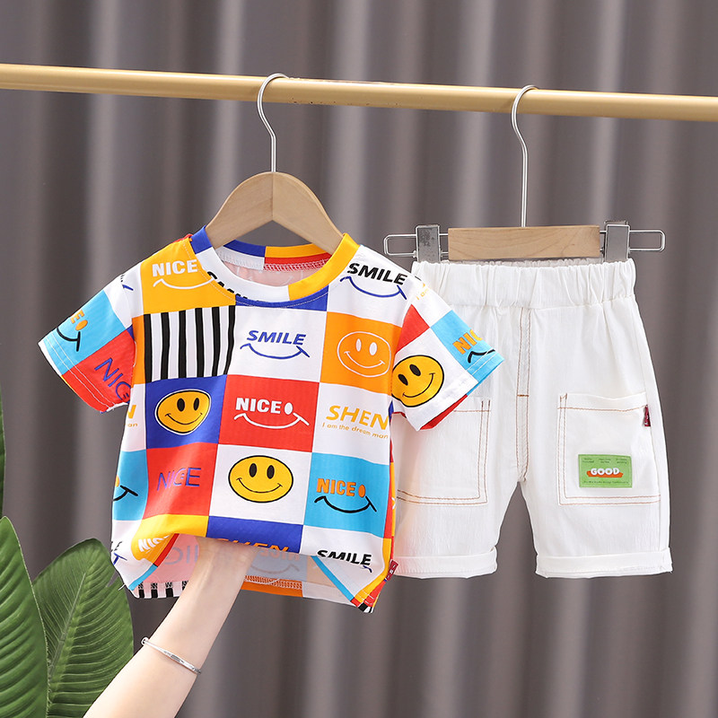 Boy Summer Clothing Suit Short Sleeve Handsome FASHION 2022 NEW CHILDREN SUMMER BABY FOREIGN PIE HALF SLEEVE SPORTS SHORTS