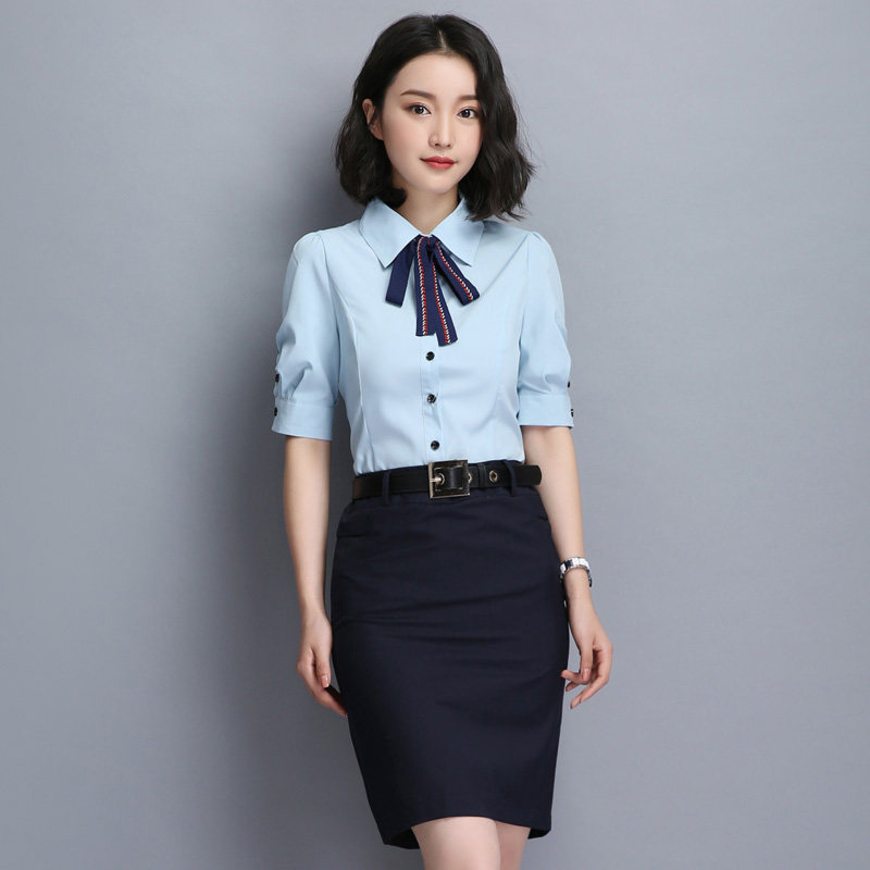 Professional shirt suit skirt ladies summer short sleeve beauty salon hotel club front desk work clothes two-piece set
