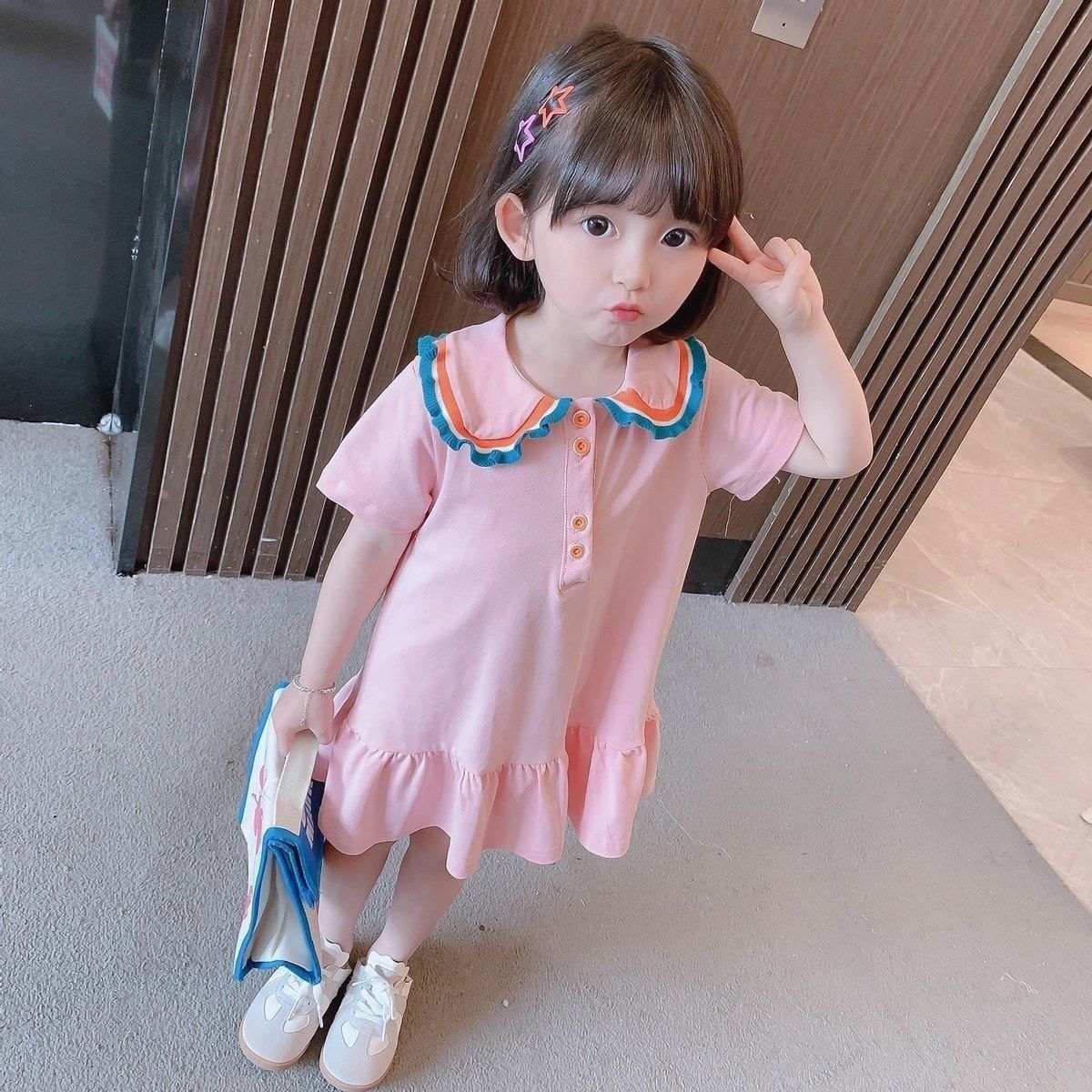 Girl Ocean Dress Dress 2022 Children Summer Dress Foreign Female Baby Princess Nepotism Polo Shirt Dress