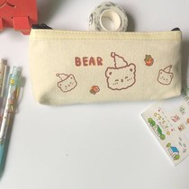 Pen bag small portable girl canvas ins Cartoon Cute Embroidery Simple junior high school student pencil lead large capacity