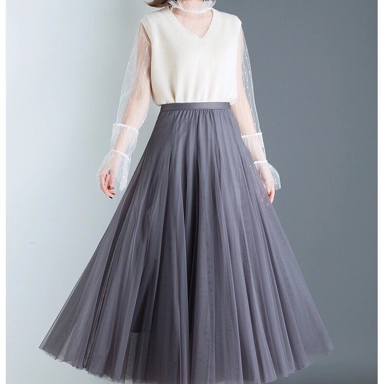 Medium length version half body dress 720 degrees Triple Mesh Dress Dance Dress 2022 New 100 lap high waist large hem Slim Long Dress