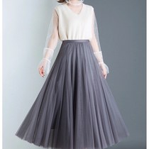 Medium length style half body dress 720 degrees Triple Mesh Yarn Dance Dress 2022 New 100 lap high waist large hem Slim Long Dress