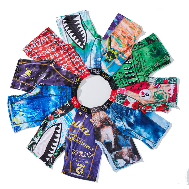 Ethika Men's Ice Silk Boxer Briefs, Extended Length, American Style Sports Shorts, Printed, Quick-Drying, Celebrity Style Leggings
