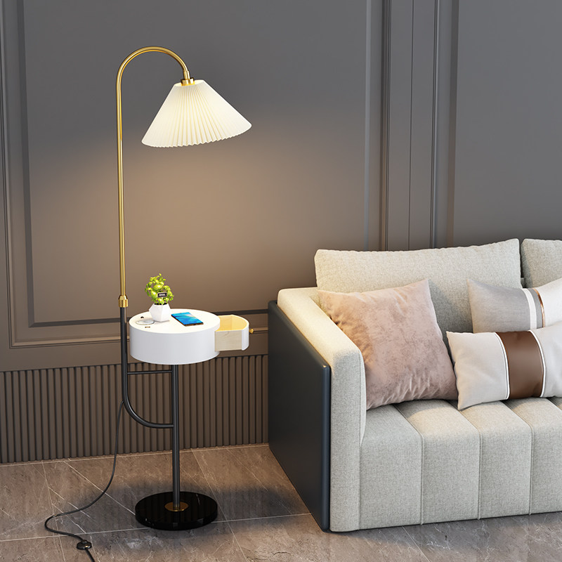 Nordic ins floor lamp living room sofa bedroom bedside net red coffee table USB wireless charging fabric vertical table lamp