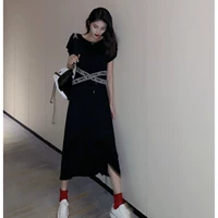 Váy liền thân nữ 2019 áo thun ngắn mới + váy dây rút phong cách thể thao thời trang hè hai dây - Trang phục thể thao quần áo thể thao nữ ngắn