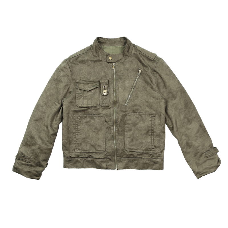 Treclub Green Suede Retro Hunting Spring Jacket Workwear Multi-Pocket Casual Jacket