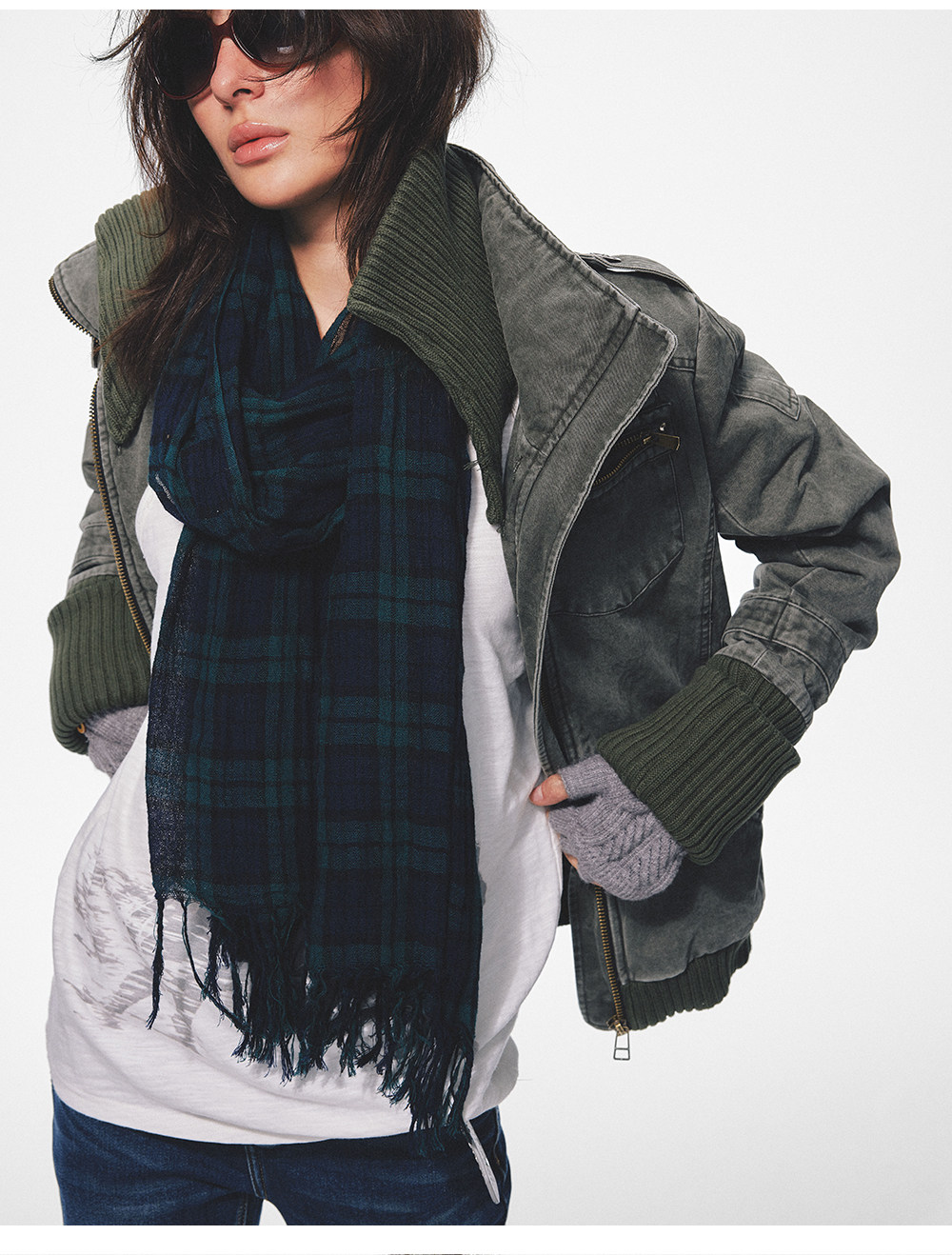 TREclub Fringed Plaid Long Scarf