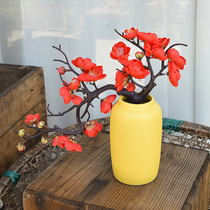 Chinese Plum Blossom Living-room Floral Pendulum suit minimalist ceramic retro Ramei silk flower table Xuanguan Raised Eyebrows