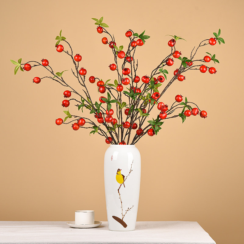 Simulated pomegranate fruit branches fake flower living room Chinese flower style flower fixture retro masculine decoration set bouquet