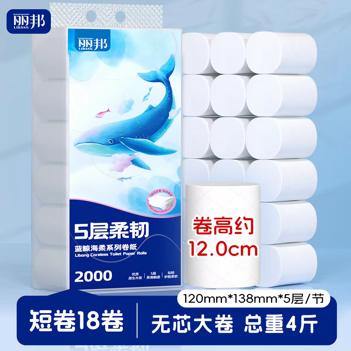 丽邦卷纸20大卷卫生纸厕纸家用专用实惠装纸巾卷筒纸无芯厕所手纸