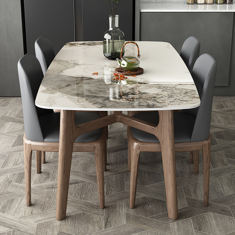 Nordic table Home Modern minimalist ideostyle designer Chanel rock board white wax wood solid wood dining table and chairs combined