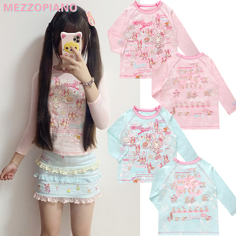 Mezzopiano Pianist Girl Cartoon Bunny Girl Sweet Print Long-Sleeved Pure Cotton Mp Daughter's Clothing T-Shirt