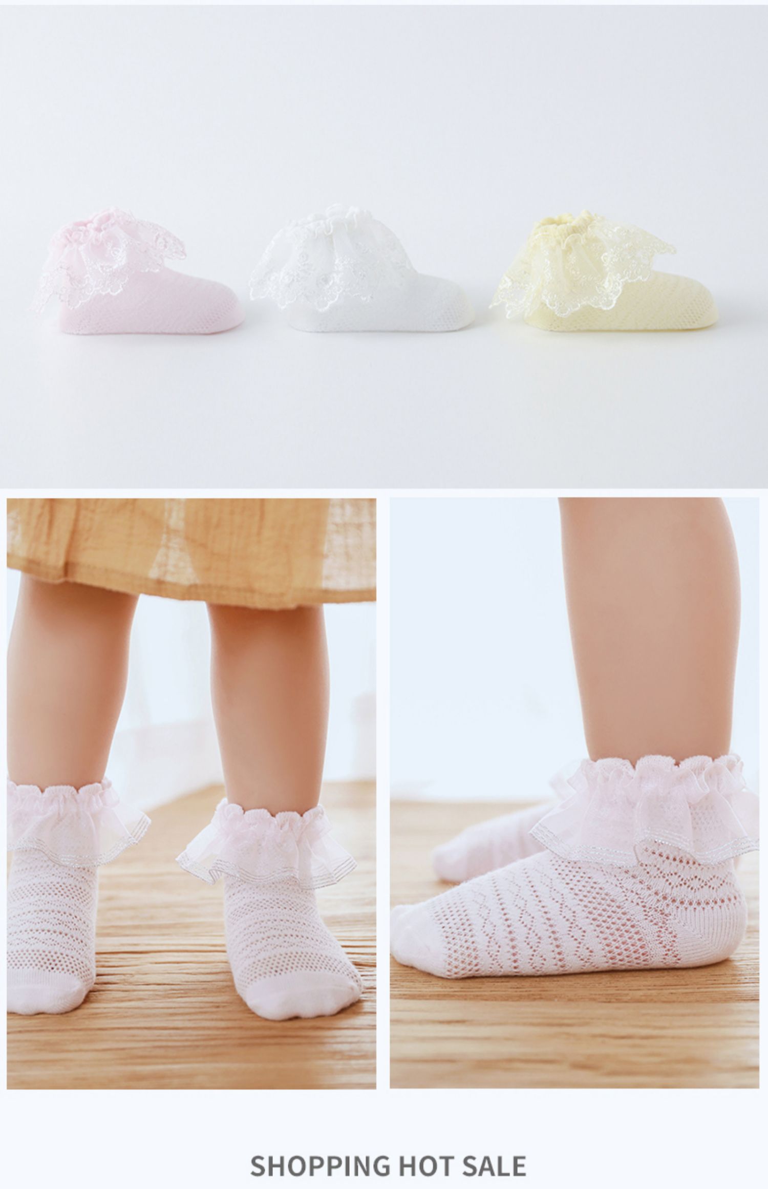 Mùa xuân và mùa hè cotton sơ sinh trẻ sơ sinh ren ren bé búp lụa mắt công chúa vớ mỏng phần rắn màu Nhật Bản - Vớ tất điệu cho bé gái 