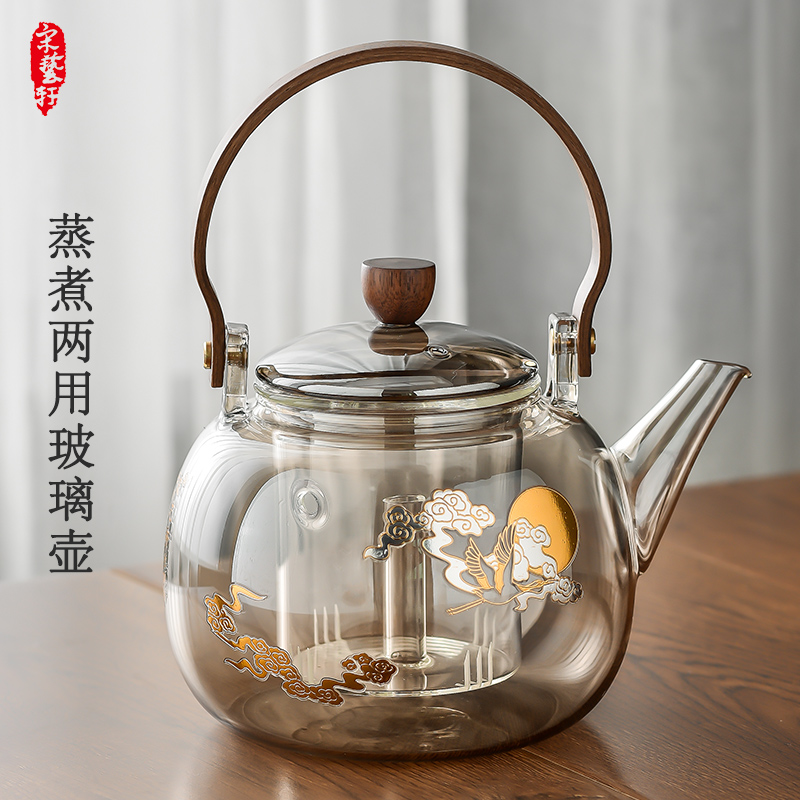 Song Yixuan lifting beam glass pot thickened heat-resistant steaming tea and tea cooking dual-use pot large-capacity kettle tea maker set