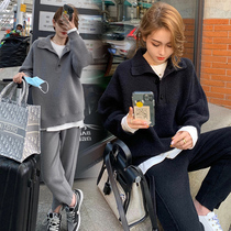 Pregnant women Autumn Fashion out of fashion Tidal Moms Loose Leisure Clothing Nets Red Minus-age Lean Spring Autumn Season Knitted Suits