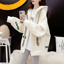 Maternity coat autumn and winter outer wear 2023 new suit autumn and winter style windbreaker plus velvet thickening cardigan sweatshirt for women