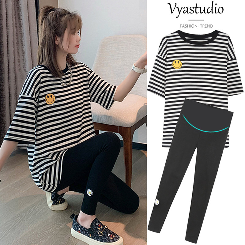 Pregnant Woman Summer Clothing Suit Fashion style net red blouse T-shirt short sleeve foreign pie Two sets out of thin section Not to be pregnant with women