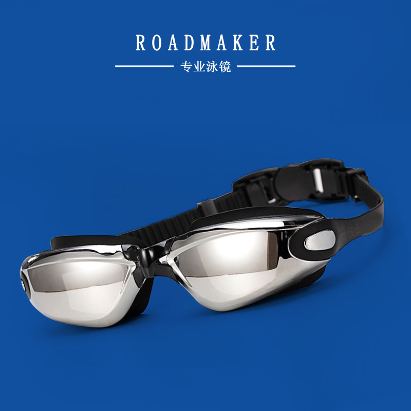 2019 new adult black flat plated men's swimming goggles waterproof anti-fog HD professional swimming glasses ladies